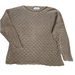 Indigenous Designs Open Weave Tan Sweater Sz XL Sustainable Boho Drop Shoulder